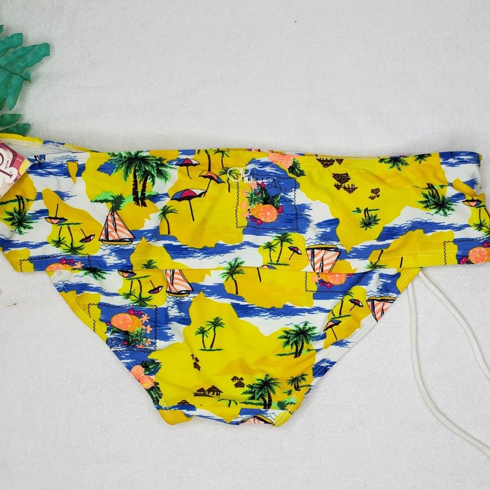 Swim Bikini Bottom Ruched Side Ties Strings OP Jrs XL Adjustable Beach Boat